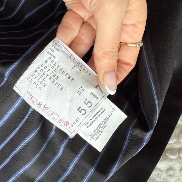 Sacai 21-05517 Mixed Media Blue Denim Jean Jacket Black Wool Sz 1 - Picture 3 of 11